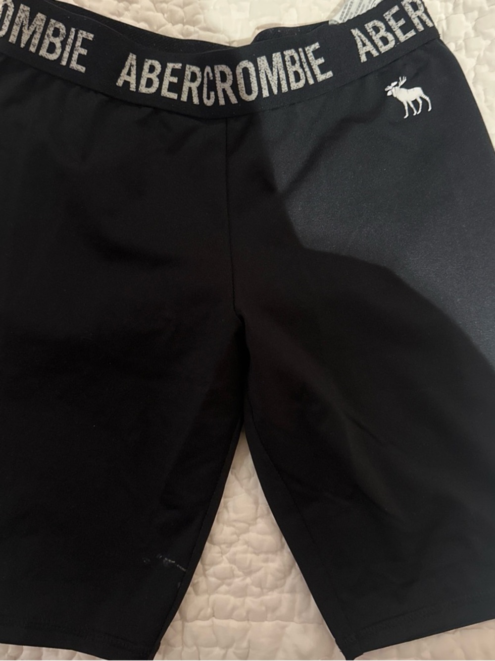 Abercrombie & Fitch Black Logo Elastic-Waist Bike Shorts